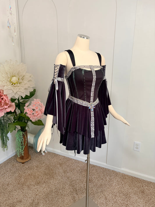 Moonlight armor velvet mini dress with sleeves