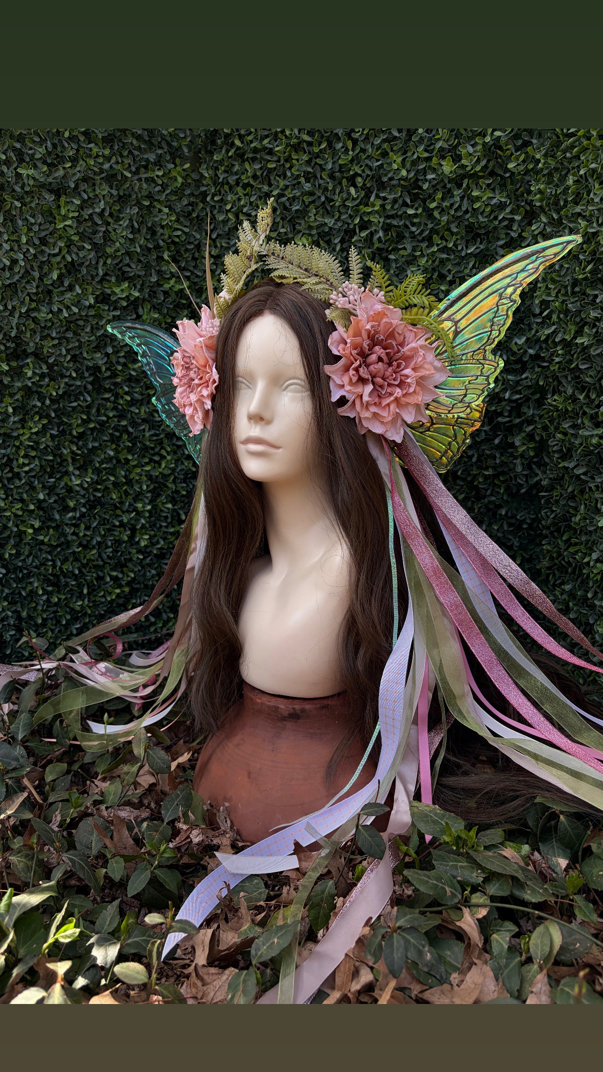 Softest Pink Floral Headpiece with iridescent wings