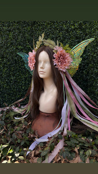 Softest Pink Floral Headpiece with iridescent wings