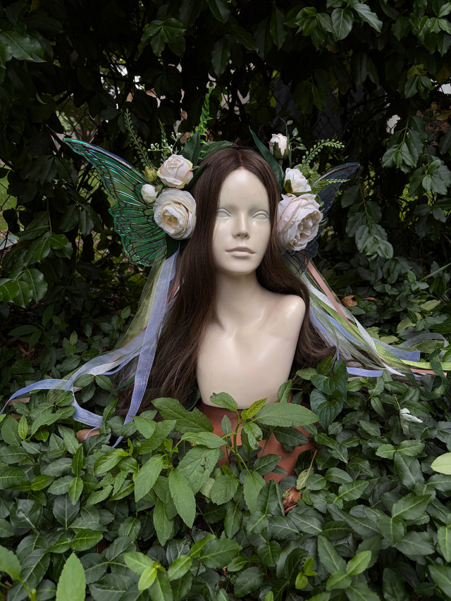 Creamy white Floral Headpiece with iridescent wings