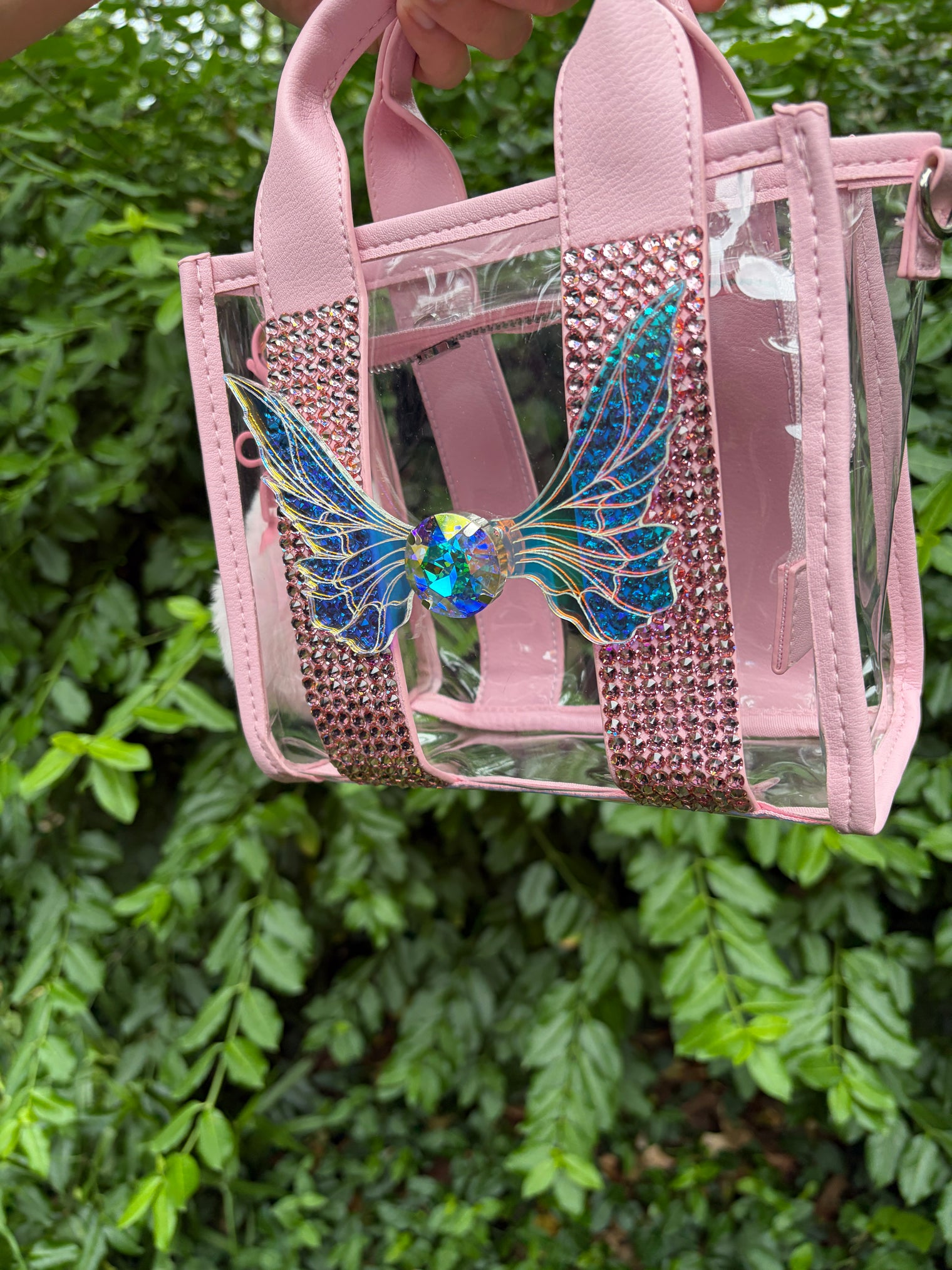 Pink Rhinestone Clear Fairy Purse