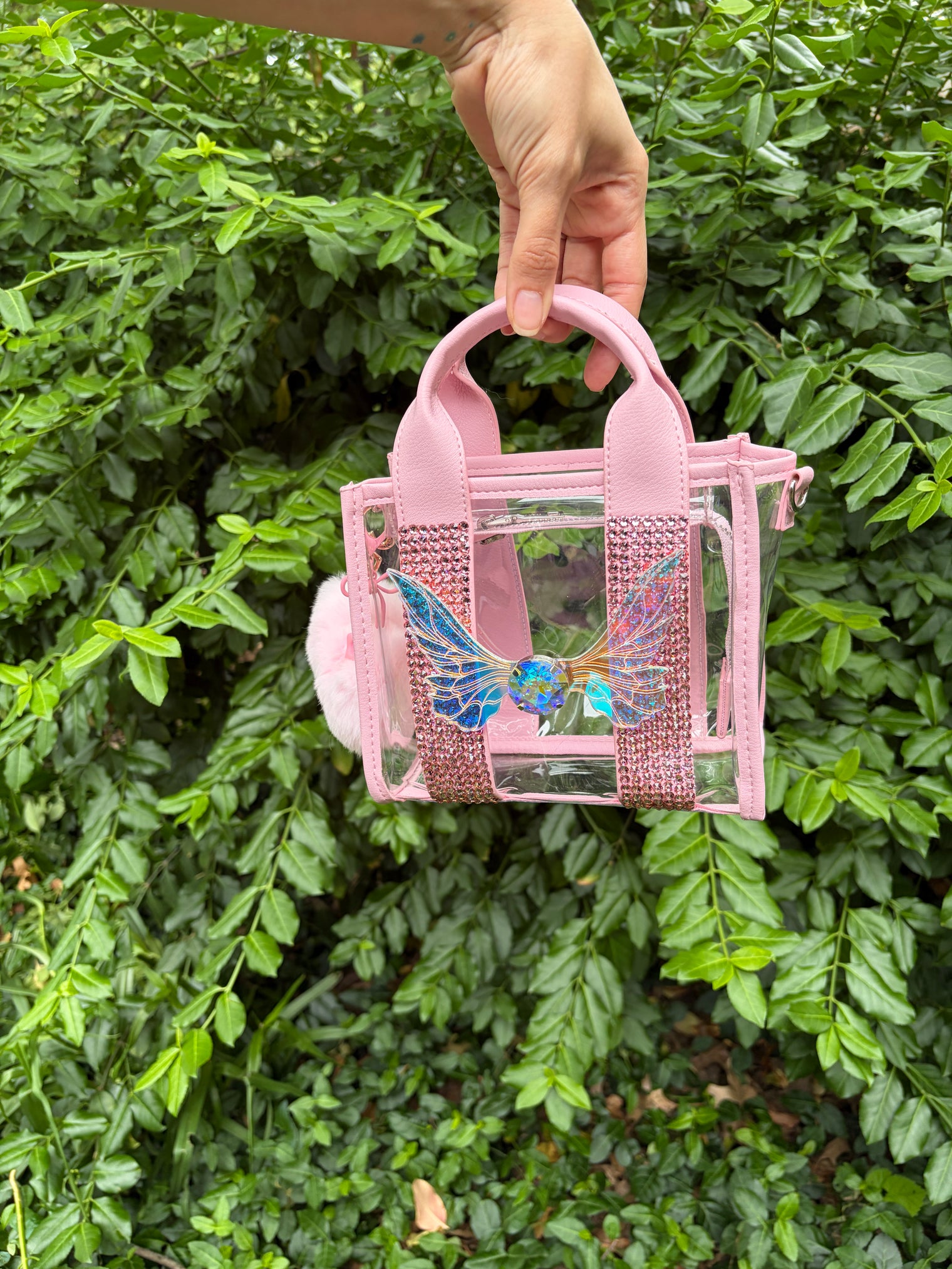 Pink Rhinestone Clear Fairy Purse
