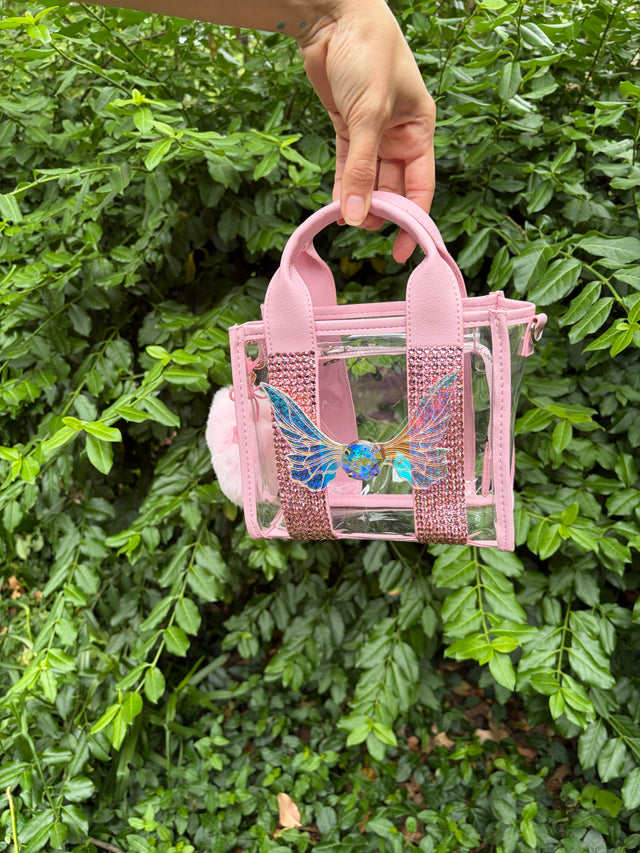Pink Rhinestone Clear Fairy Purse