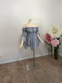 Grey mesh chemise dress and sleeves