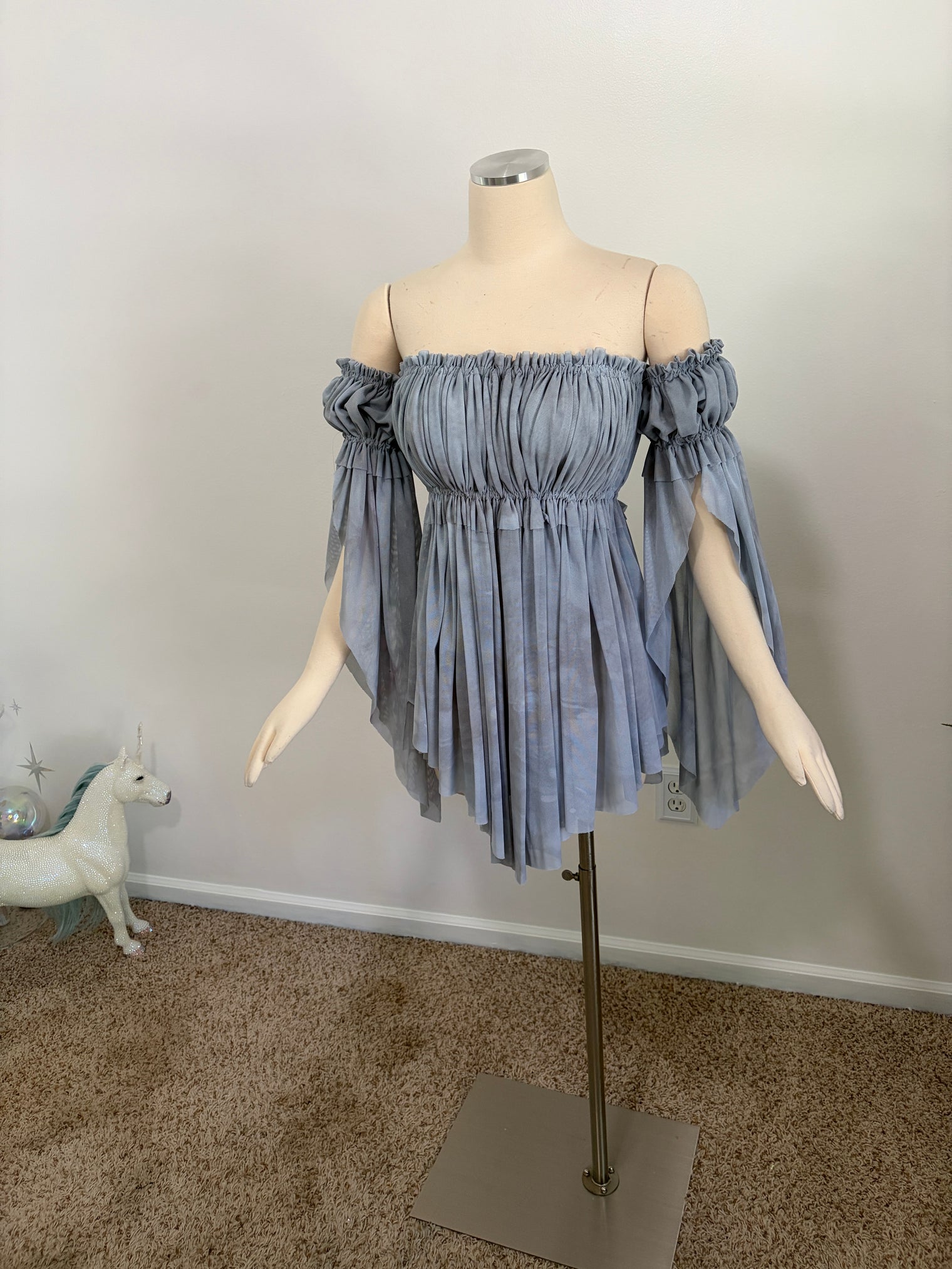 Grey mesh chemise dress and sleeves