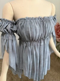Grey mesh chemise dress and sleeves