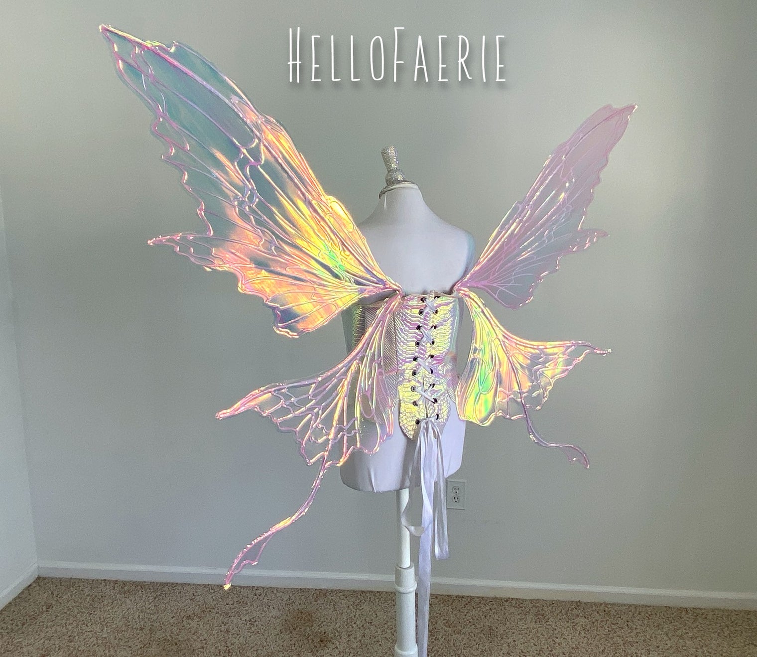 Monster size Pink Malibu Iridescent Fairy Wings