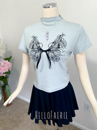 2026 HelloFaerie Mock Neck Ribbed Ribbon Top
