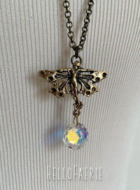 Brass Fairy and Swarovski Crystal Necklace