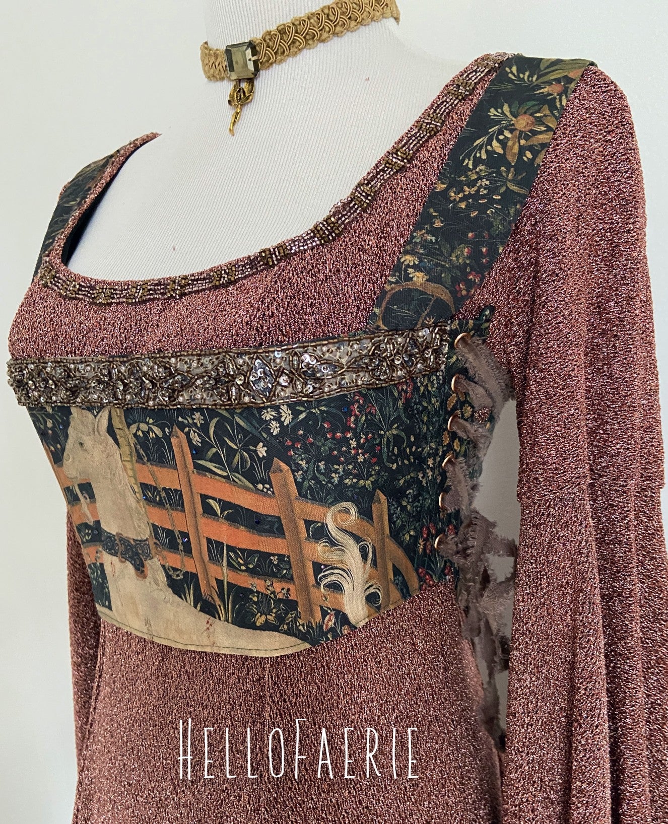Unicorn Tapestry Cropped Embellished Bodice