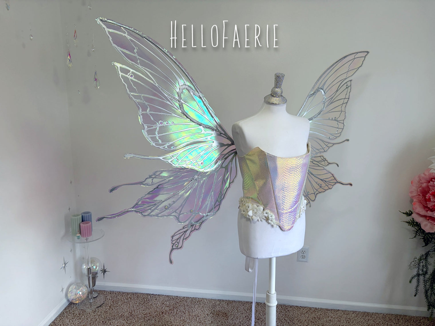 Silver Monster size Crystal Rhinestone Joy Iridescent Fairy Wings