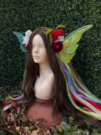 Simple Strawberry Red Floral Headpiece with iridescent wings