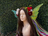 Simple Strawberry Red Floral Headpiece with iridescent wings