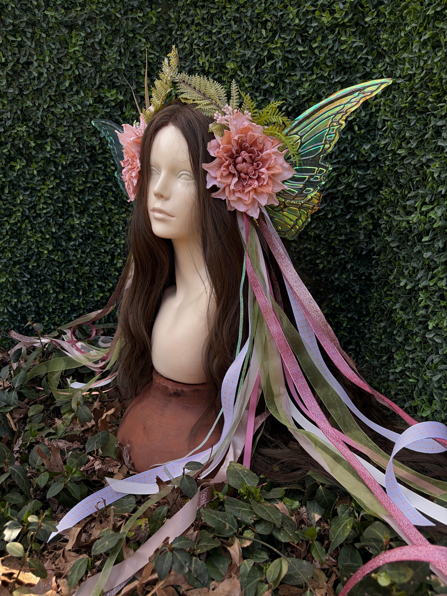 Softest Pink Floral Headpiece with iridescent wings