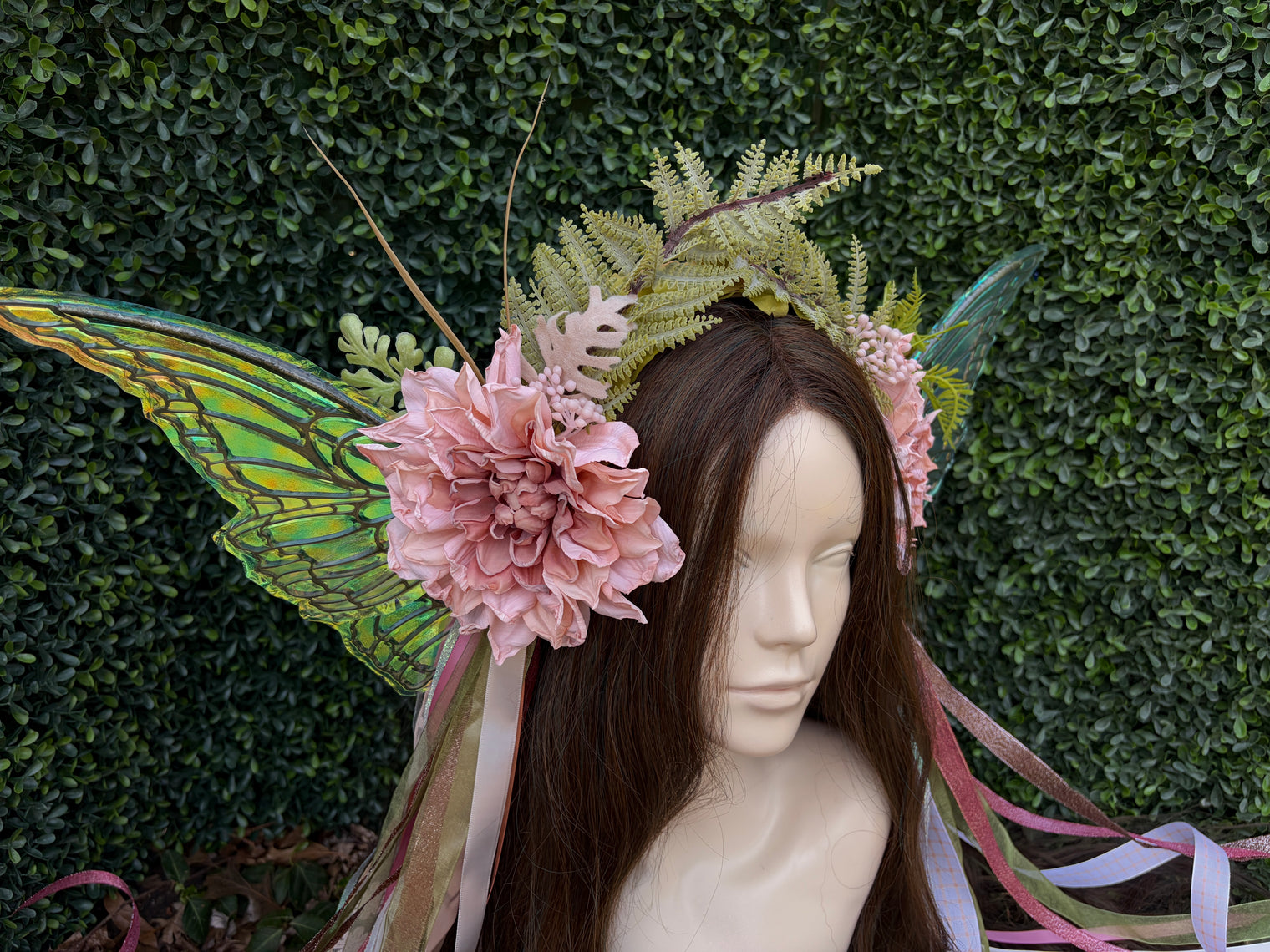 Softest Pink Floral Headpiece with iridescent wings