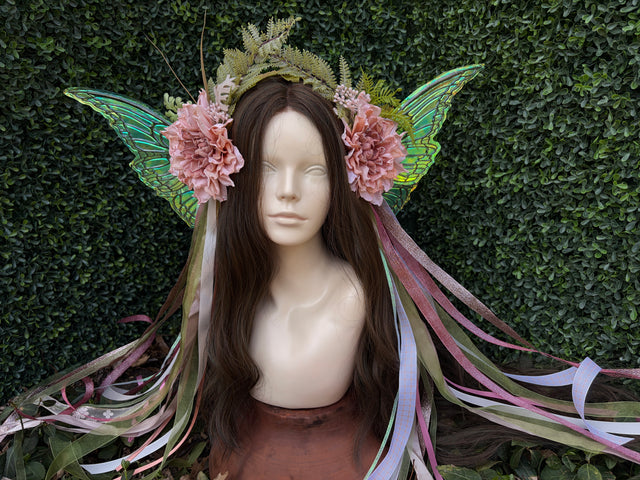Softest Pink Floral Headpiece with iridescent wings
