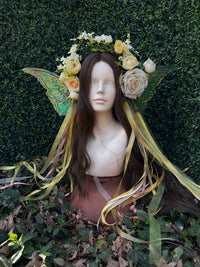 Softest Yellow Floral Headpiece with iridescent wings
