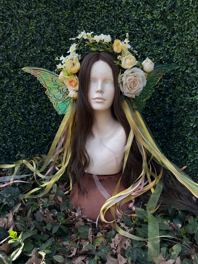 Softest Yellow Floral Headpiece with iridescent wings