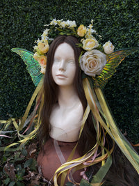 Softest Yellow Floral Headpiece with iridescent wings
