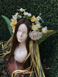 Softest Yellow Floral Headpiece with iridescent wings