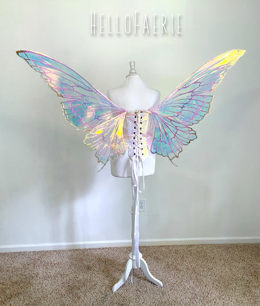Giant Pink and Gold Stella Iridescent Fairy Wings
