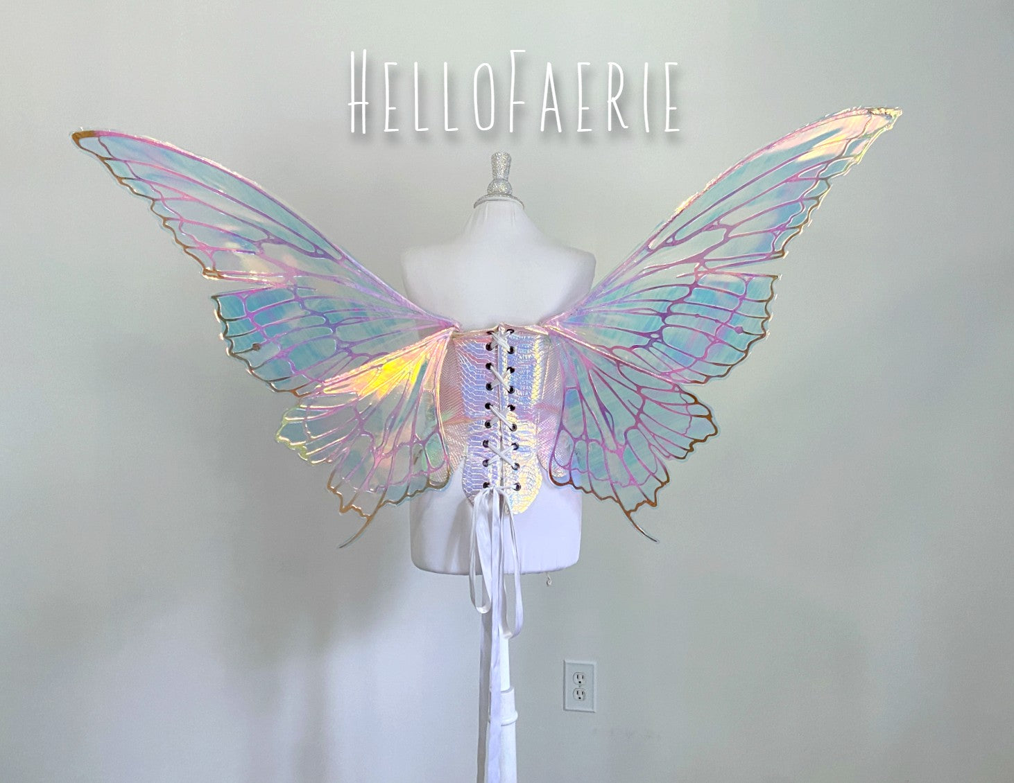 Giant Pink and Gold Stella Iridescent Fairy Wings