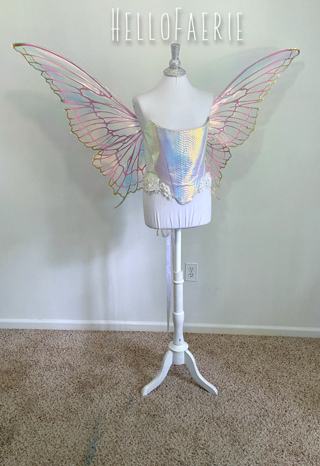 Giant Pink and Gold Stella Iridescent Fairy Wings