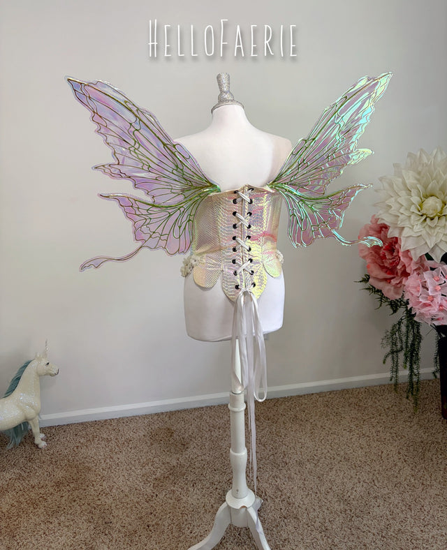 Green and gold Malibu Medium size iridescent fairy wings