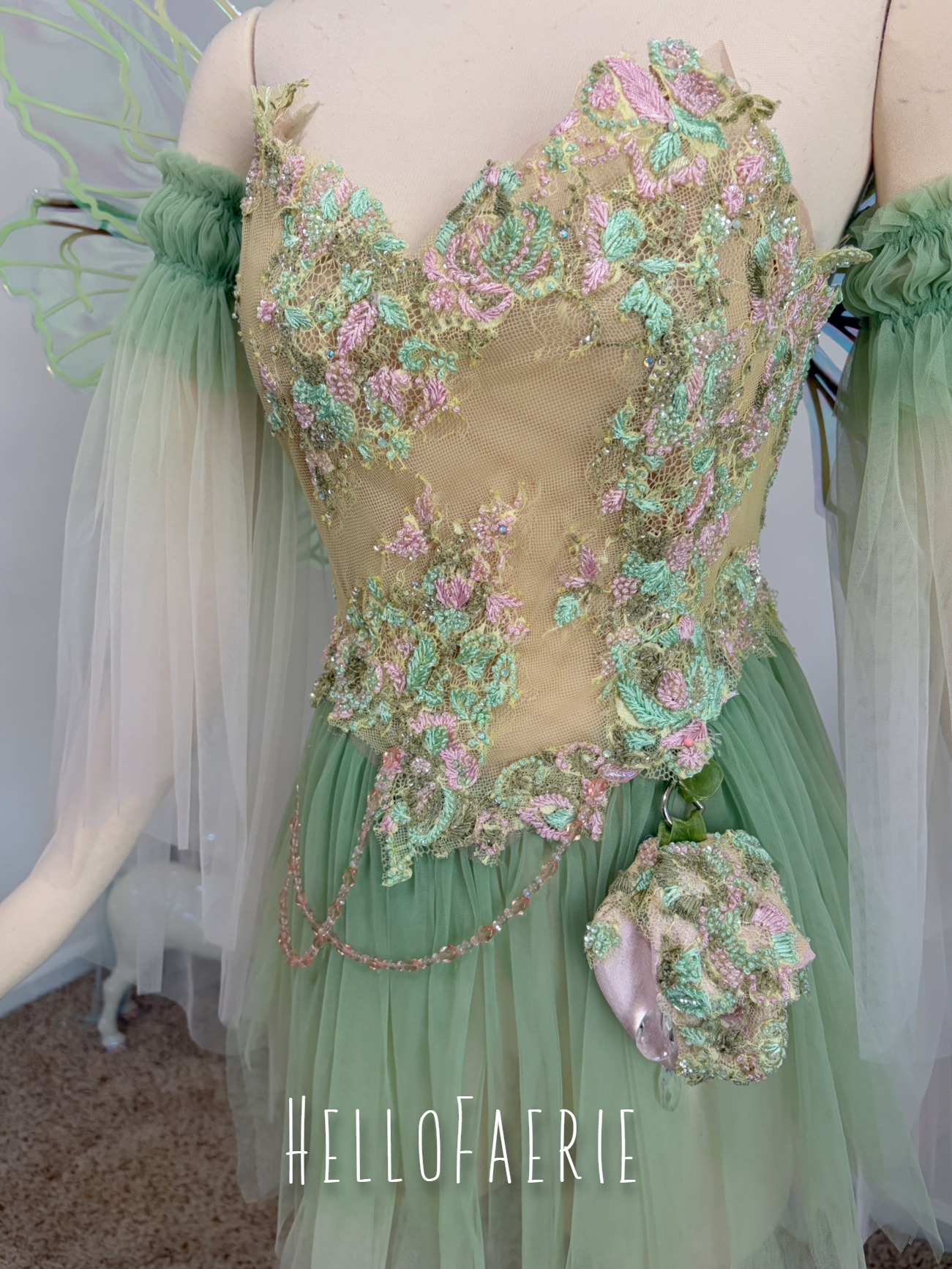 Pink Gossamer hand dyed beaded Lace Fairy Gown AS IS
