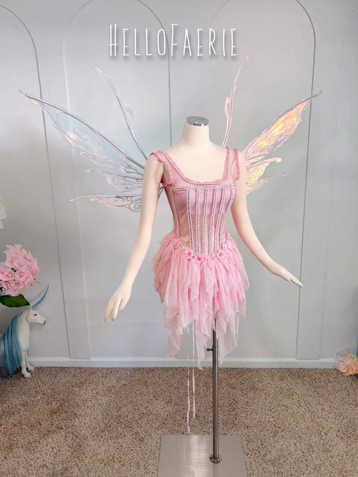XS Sakura Tattered Crystal Fairy Mini Dress