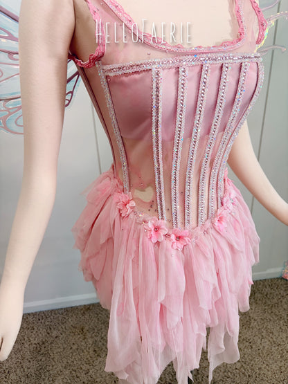 XS Sakura Tattered Crystal Fairy Mini Dress