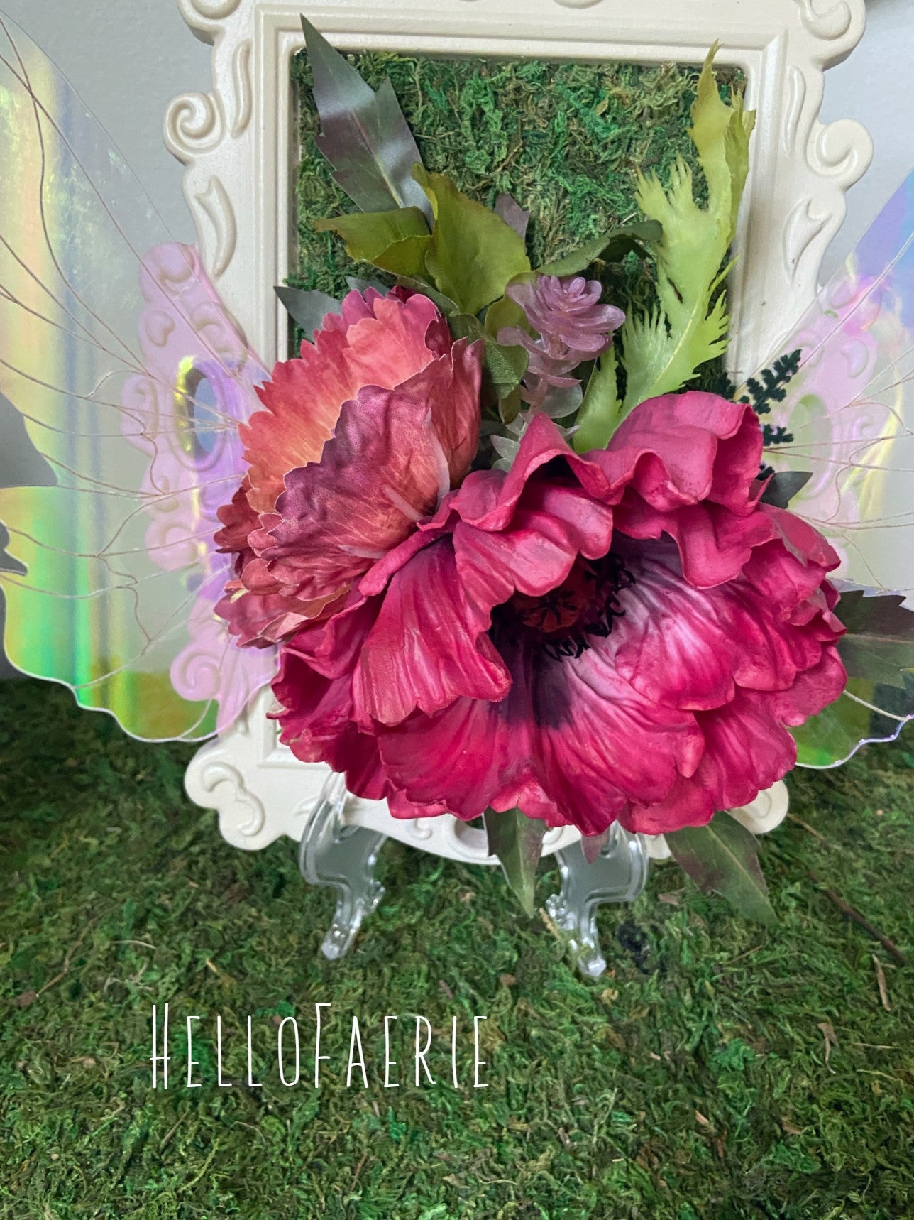 Ooak Framed Fairy wing art Poppy