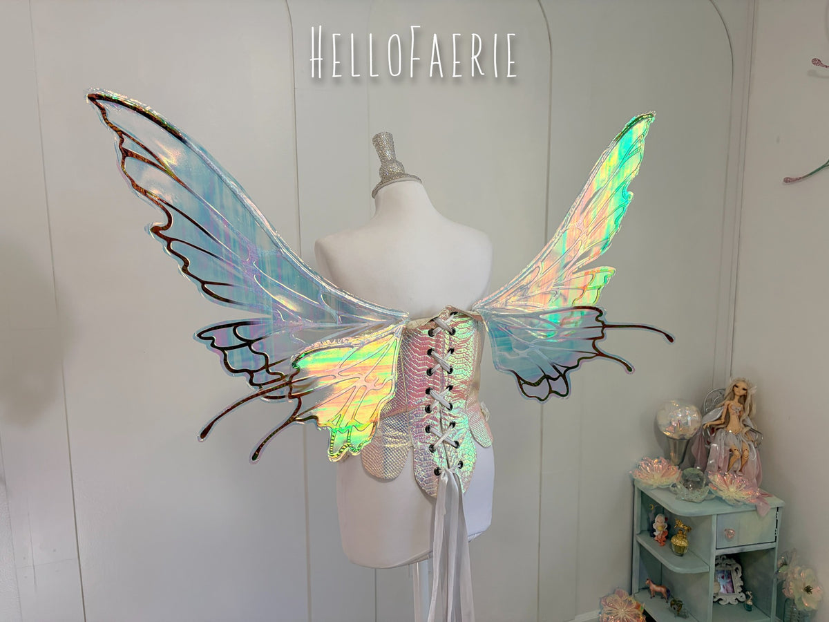 Black and White Large size Butterfly iridescent fairy wings