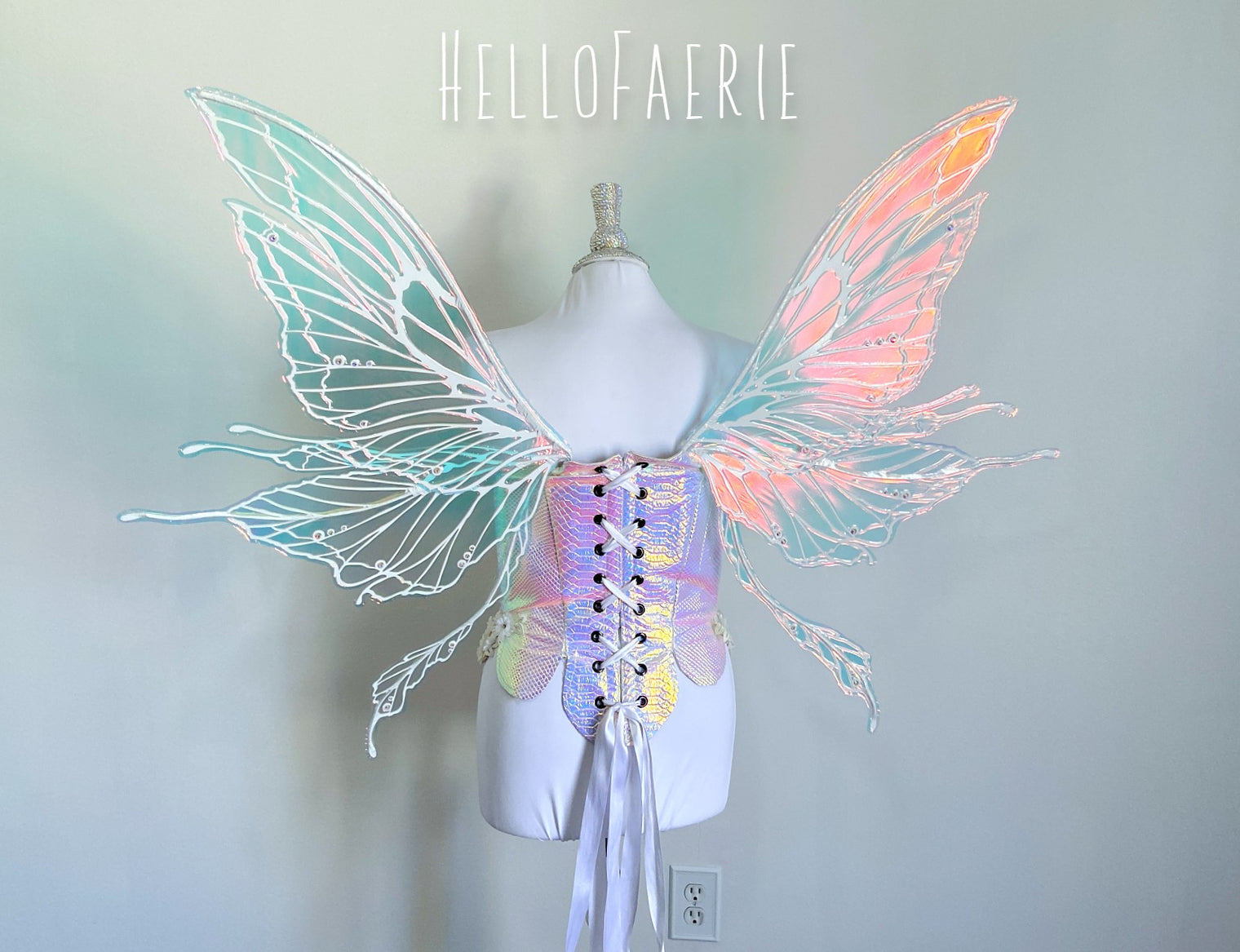 White Large Crystal Rhinestone Joy Iridescent Fairy Wings