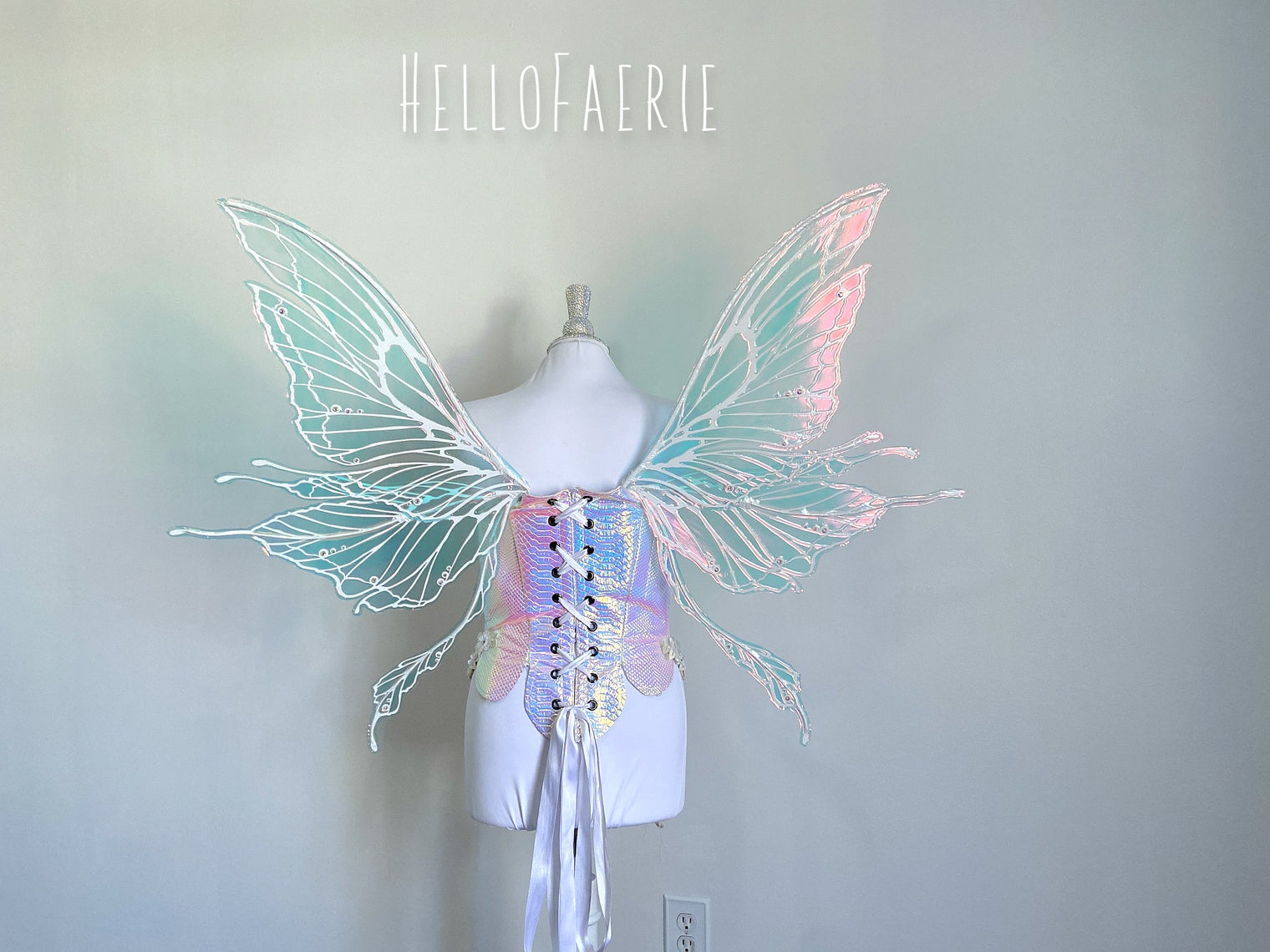 White Large Crystal Rhinestone Joy Iridescent Fairy Wings