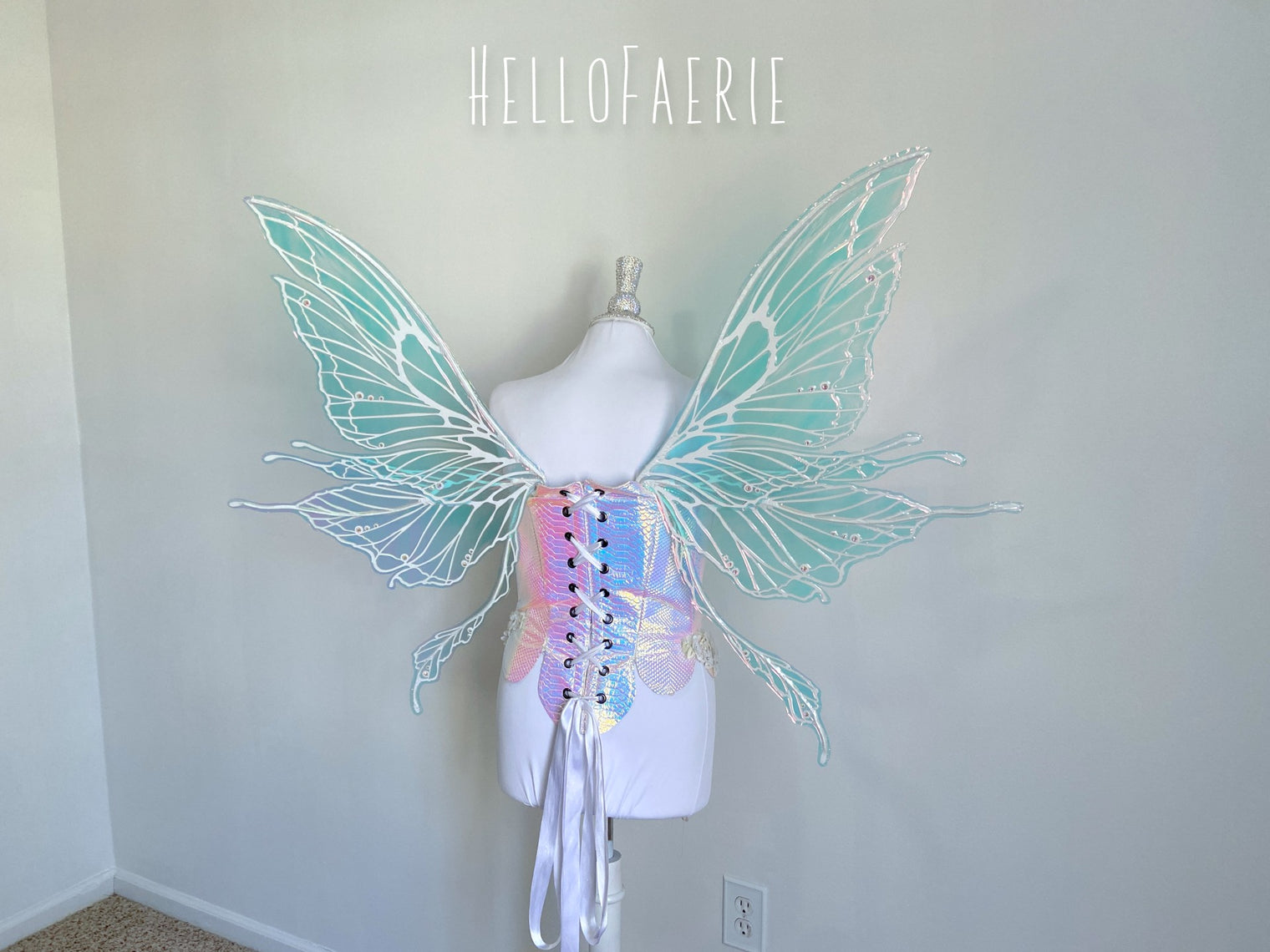 White Large Crystal Rhinestone Joy Iridescent Fairy Wings