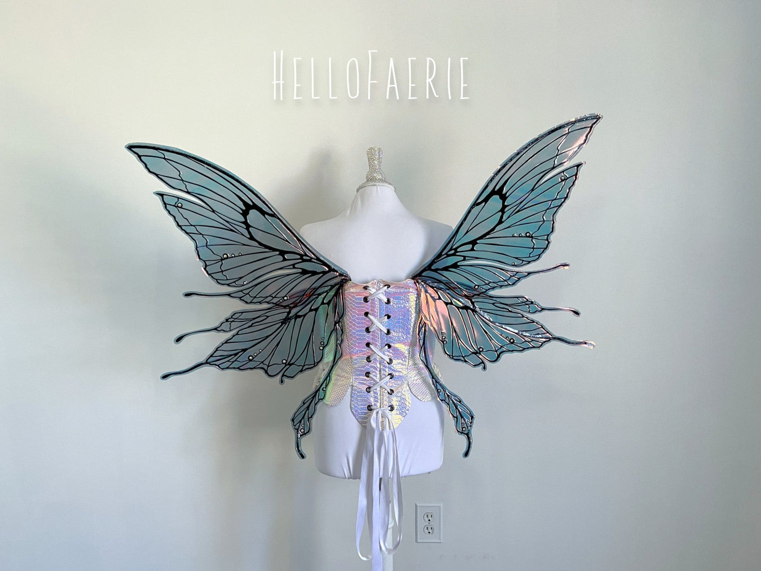 Black Large Crystal Rhinestone Joy Iridescent Fairy Wings